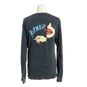 RIPNDIP Shirt Mens Small Black Long Sleeve Graphic Lips Skate Streetwear Tee